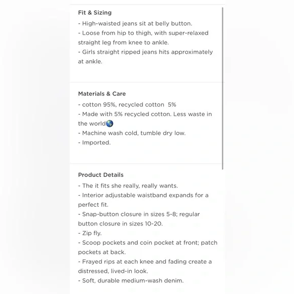 Old Navy • High-Waisted Slouchy Jeans • Size 14 (Girls) - Picture 3 of 5